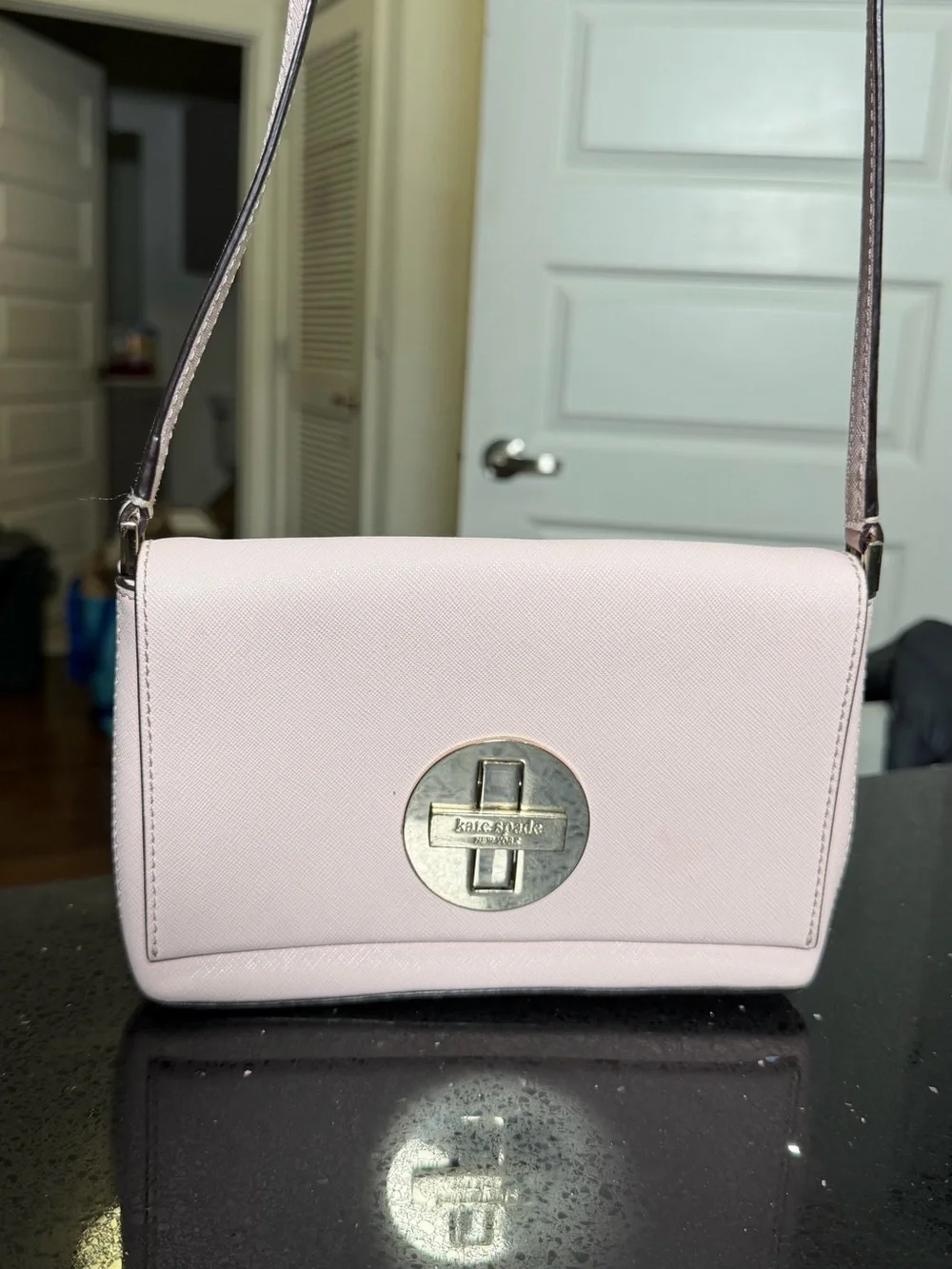 Kate Spade Newbury Lane Sally Light Pink Gold Saffiano Leather Crossbody Bag